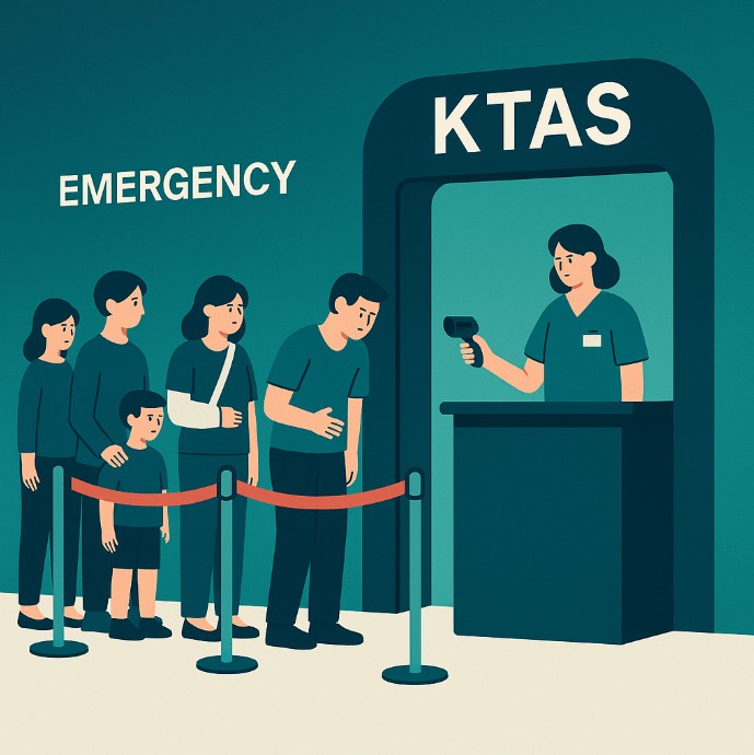 환자들이 KTAS앞에 줄서있는 모습