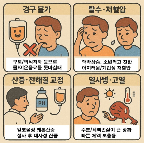 수액이 도움이 되는 상황의 4컷만화 이미지