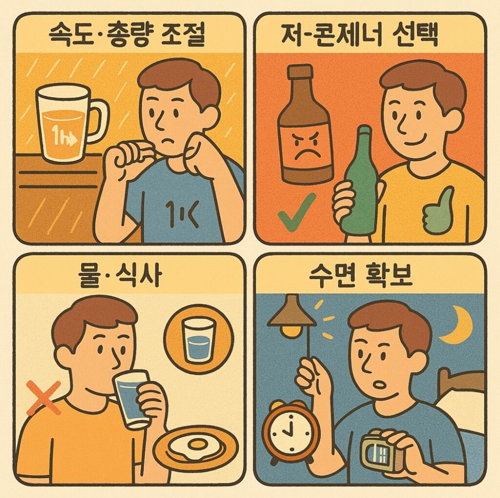 숙취를 줄이는 네가지방법에 대한 이미지