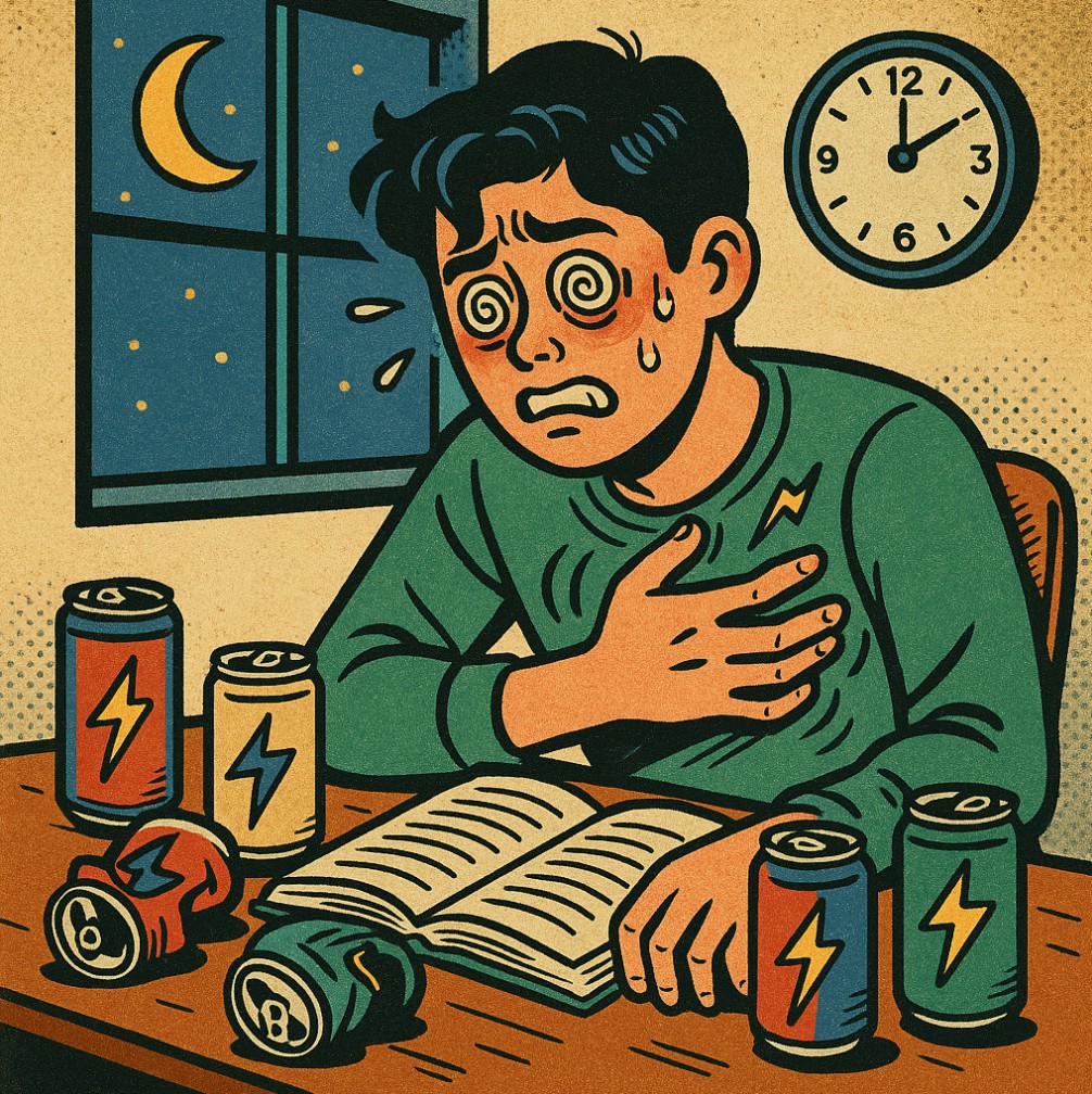 에너지드링크를 마시고 두근거리고 어지러운남자의 이미지