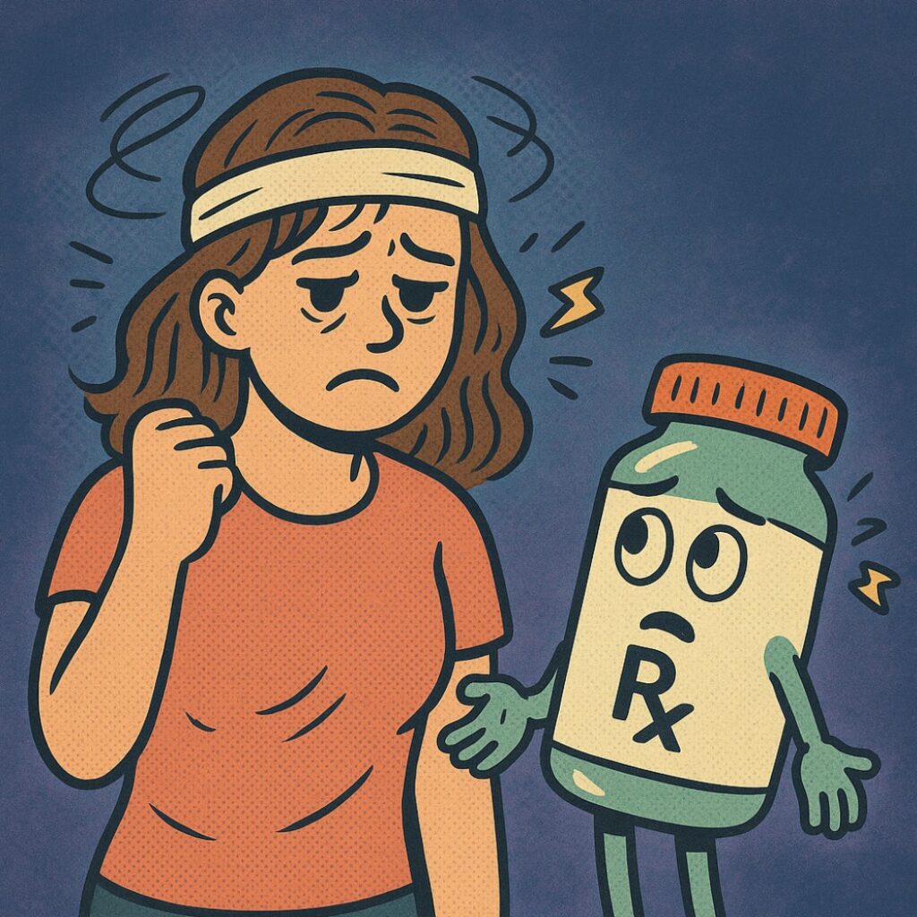 우울증을 스스로 이겨내고자 약을 안먹는 여성의 이미지