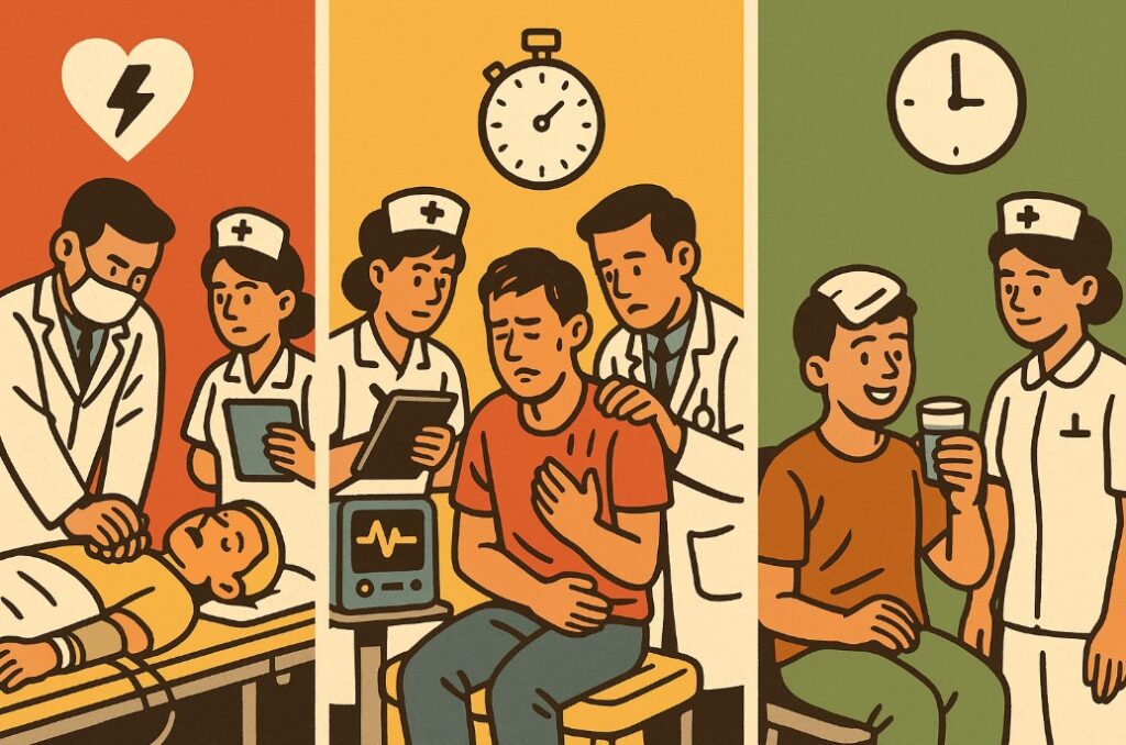 중증도에 따라 진료구역이 나누어지는 걸 설명하는이미지