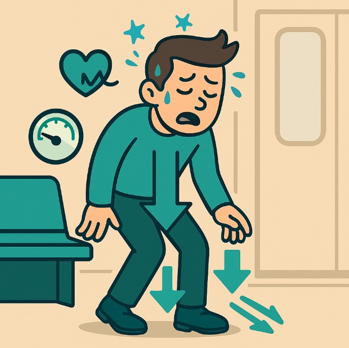 자율신경계의 문제로 어지러움을 호소한는 남성의 이미지