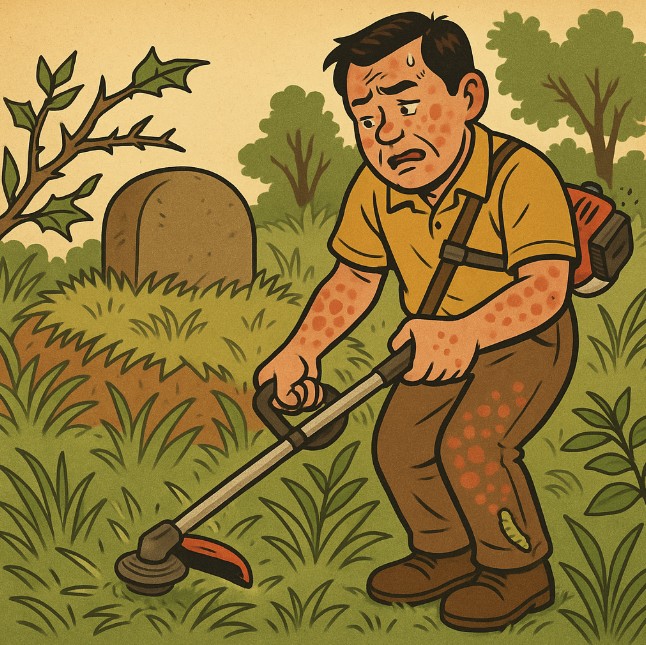산소에서 벌초를 하다가 전신에 접촉두드러기가 생긴상황의 이미지