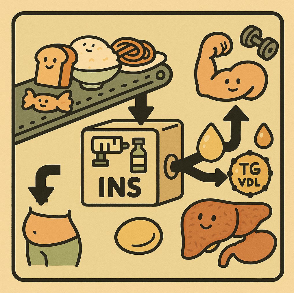 탄수화물이 몸에서 변화되는 과정을 보여주는 이미지