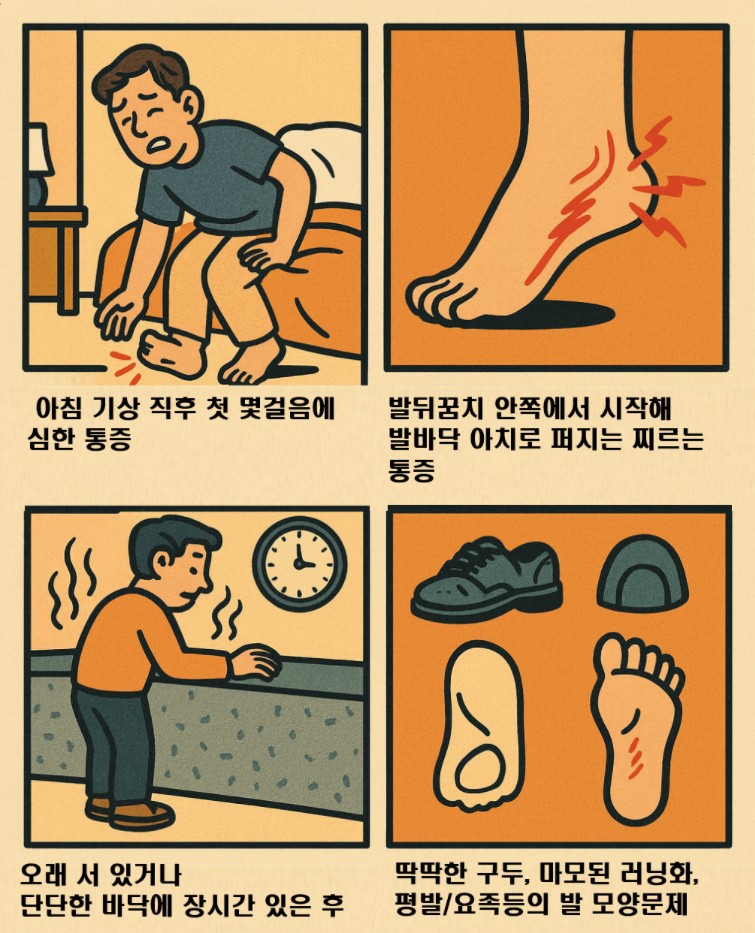 족저근막염을 의심할 수 있는 증상 4컷만화 이미지