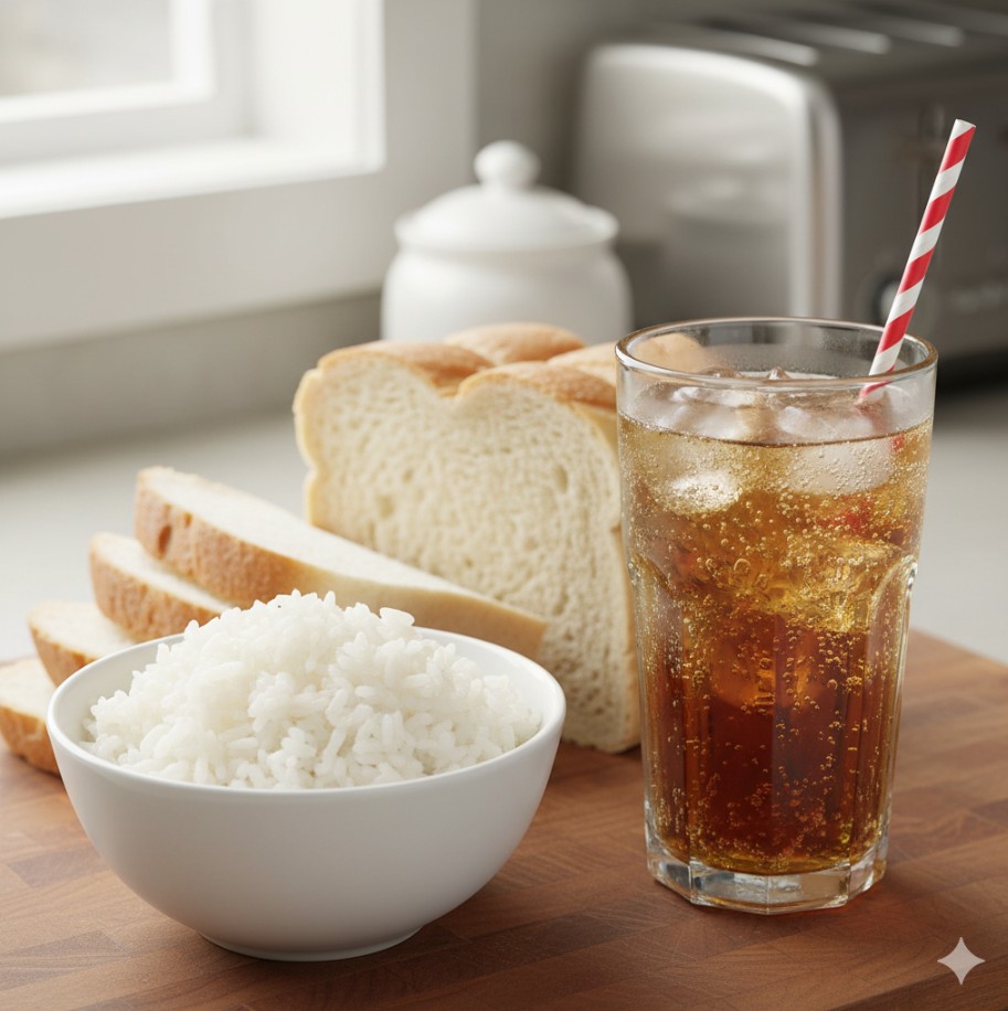 흰쌀밥, 빵, 액상과당음료의 의 이미지