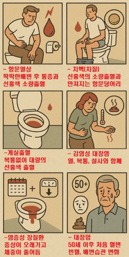 대장출혈의 원인을 자가 감별할 수 있는 6컷만화이미지