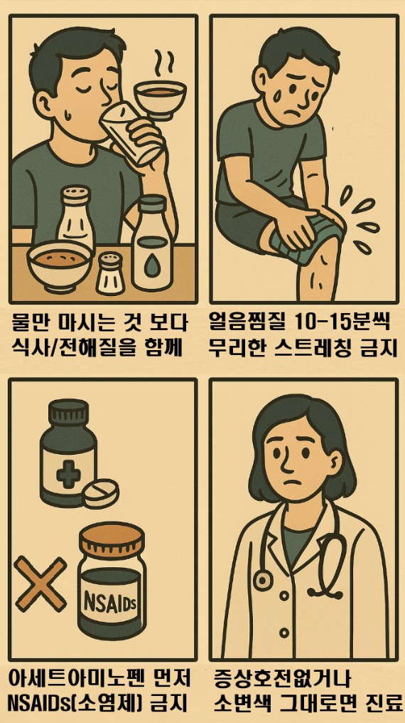 횡문근융해증이 의심될때의 자가요법 4컷만화