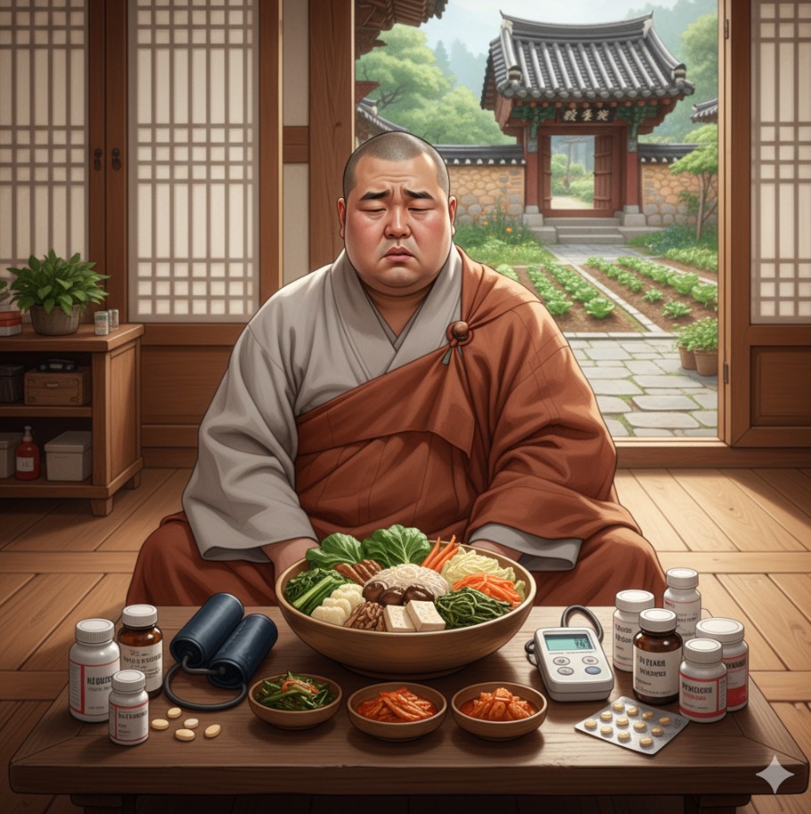 스님이 채식만 하는데도 살이찐모습