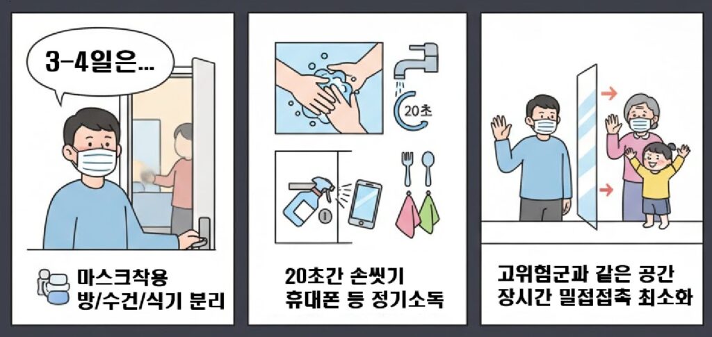 독감 전파예방을 보여주는 3컷 이미지