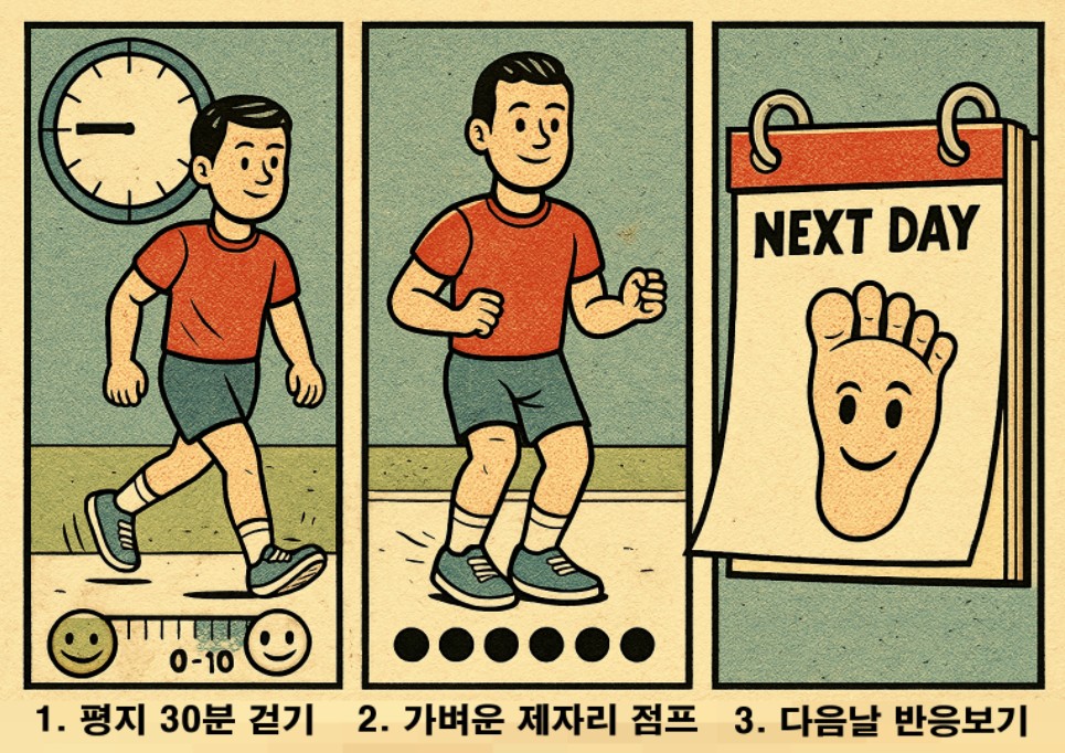 발바닥통증 회복플랜 3컷만화이미지