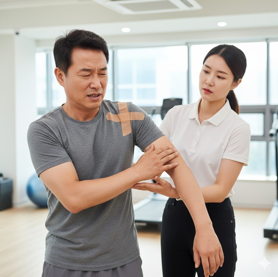 회전근개손상의 대문사진. 어깨아파하는사람의 이미지