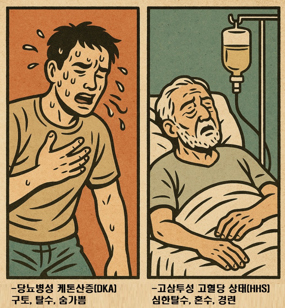 DKA와 HHS의 대략적인 특징을 나타내는 만화 이미지