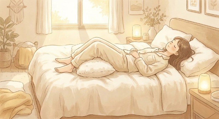 다리를 높여서 누워서 편안이 있는 이미지