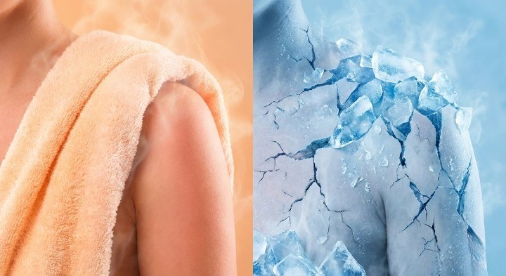 냉찜질과 온찜질하는 이미지