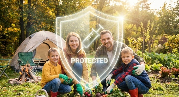 파상풍백신으로 가족을 보호하는 이미지