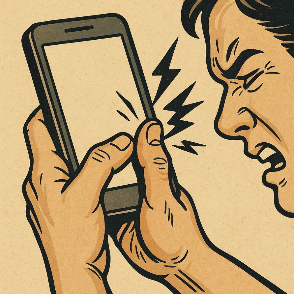 스마트폰을 하다가 손가락의 전기오듯이 통증을 느끼는 이미지