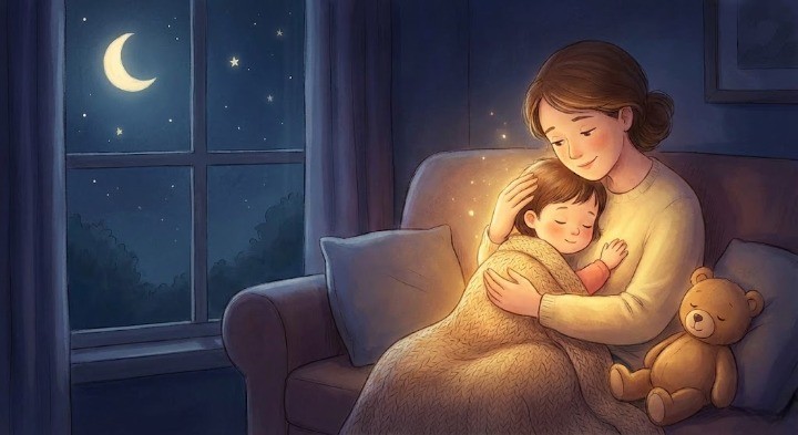 아이와 엄마가 편안한 밤을 보내는 이미지