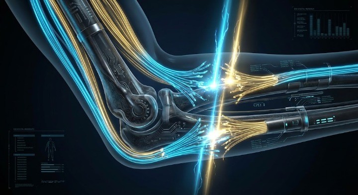 전완에서 힘줄과 근육이 찢어지는 모습