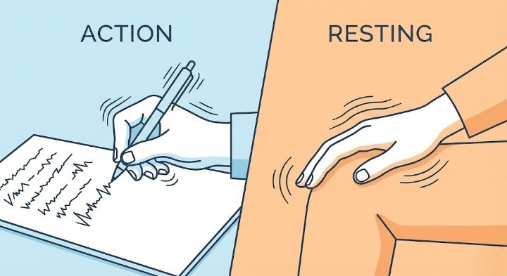행동성 손떨림과 resting tremor를 비교하는 이미지