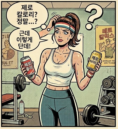 제로음료를 들고 고민하는 젊은 여성의 이미지