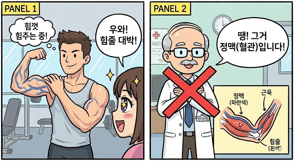 팔에 도드라지는건 힘줄이 아니라 정맥이라고 하는 이미지