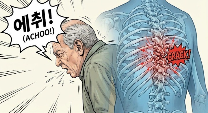 노인 골다공증환자는 기침만해도 척추뼈가 부러질수도 있다는 이미지