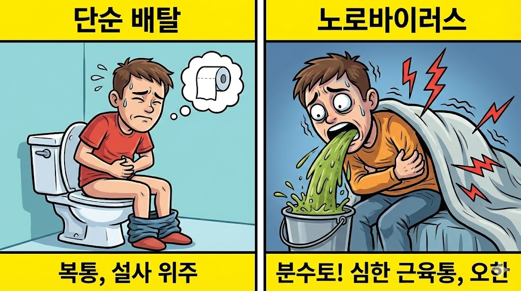 단순배탈과 노로바이러스감염 장염의 비교2컷이미지