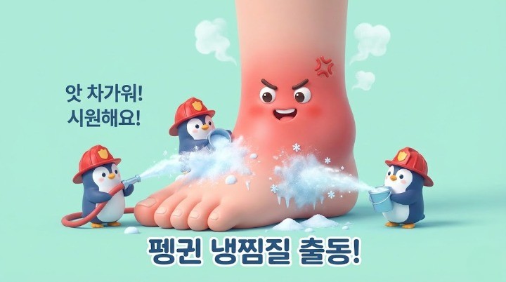 잘목이 빨갛게 부어있으면 냉찜질하는 이미지