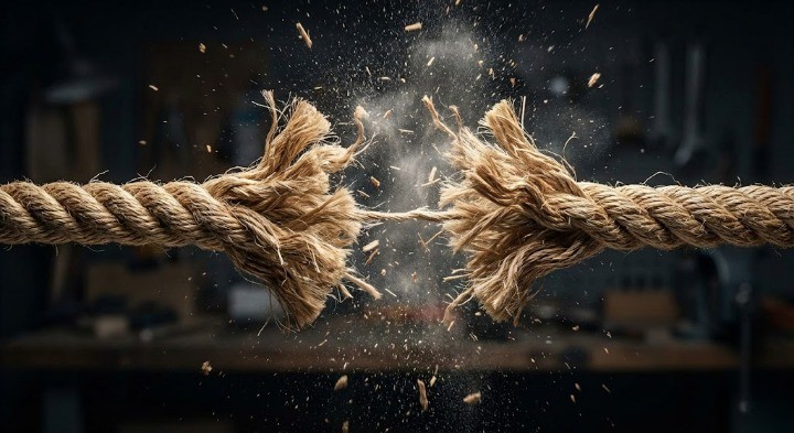 밧줄이 끊어지는 모습을 아킬레스건 파열에 은유하는 이미지