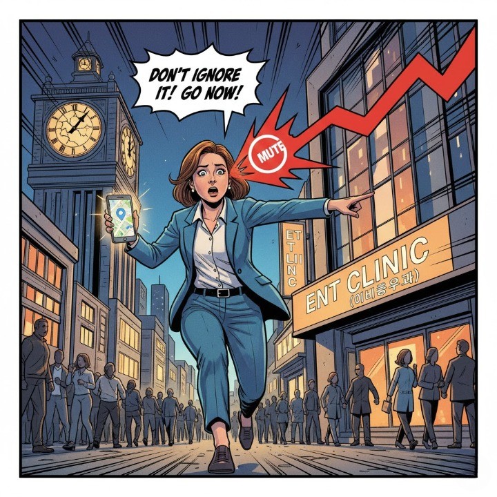 돌발성난청이 오면 빨리 응급실로 가야한다는 이미지